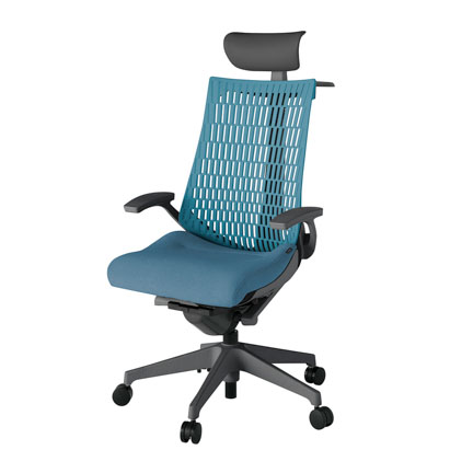 アクト2 KJ445SAYW2B4A4 エラストマバック テクスチャード 固定肘 ヘッドサポート ( ビニール ) ハンガー ナイロンキャスター[ ベースカラー: W2 張地カラー: B4A4 / ブルー  ]