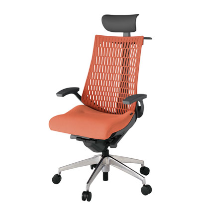 アクト2 KJ445SAYZDD4D4 エラストマバック テクスチャード 固定肘 ヘッドサポート ( ビニール ) ハンガー ナイロンキャスター[ ベースカラー: ZD 張地カラー: D4D4 / パーシモオレンジ  ]