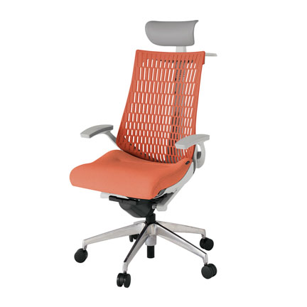 アクト2 KJ445SAYZND4D4 エラストマバック テクスチャード 固定肘 ヘッドサポート ( ビニール ) ハンガー ナイロンキャスター[ ベースカラー: ZN 張地カラー: D4D4 / パーシモオレンジ  ]