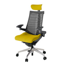 アクト2 KJ447PSEZDU5W2 エラストマバック プレーン 可動肘 ヘッドサポート ( クロス ) ナイロンキャスター[ ベースカラー: ZD 張地カラー: U5 / ストロングイエロー  ]