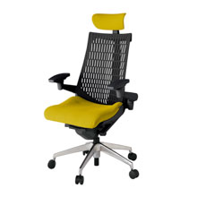 アクト2 KJ447PSEZTU5T1 エラストマバック プレーン 可動肘 ヘッドサポート ( クロス ) ナイロンキャスター[ ベースカラー: ZT 張地カラー: U5 / ストロングイエロー  ]