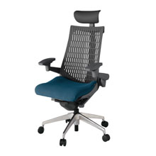 アクト2 KJ447PSFZDN3W2 エラストマバック プレーン 可動肘 ヘッドサポート ( ビニール ) ナイロンキャスター[ ベースカラー: ZD 張地カラー: N3 / ライトインディゴ  ]