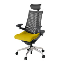 アクト2 KJ447PSFZDU5W2 エラストマバック プレーン 可動肘 ヘッドサポート ( ビニール ) ナイロンキャスター[ ベースカラー: ZD 張地カラー: U5 / ストロングイエロー  ]