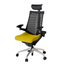 アクト2 KJ447PSFZTU5T1 エラストマバック プレーン 可動肘 ヘッドサポート ( ビニール ) ナイロンキャスター[ ベースカラー: ZT 張地カラー: U5 / ストロングイエロー  ]