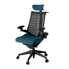 アクト2 KJ447PSXT1N3T1 エラストマバック プレーン 可動肘 ヘッドサポート ( クロス ) ハンガー ナイロンキャスター[ ベースカラー: T1 張地カラー: N3 / ライトインディゴ  ]