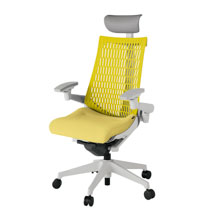 アクト2 KJ447SAFGNU6U5 エラストマバック テクスチャード 可動肘 ヘッドサポート ( ビニール ) ナイロンキャスター[ ベースカラー: GN 張地カラー: U6U5 / イエロー  ]