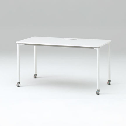 アクティブフィールド  AF-1407PWC1-WL パーソナルテーブル 角型（キャスター脚）幅140×奥行70cm 配線口タイプ ［ホワイト×ホワイト］