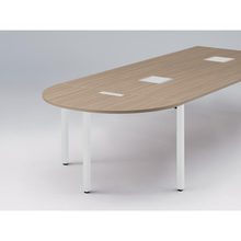 アクトリンク エンドテーブル半円型 配線キャップ付 アジャスター脚 W600×D1200×H720　JP-1206WCA-WM　［WM：天板 71/アッシュドオークM×脚 W9/ホワイトW］