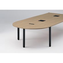 アクトリンク エンドテーブル半円型 配線キャップ付 アジャスター脚 W700×D1400×H720　JP-1407WCA-TM　［TM：天板 71/アッシュドオークＭ×脚 T1/サテンブラックT］