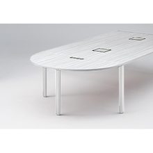 アクトリンク エンドテーブル半円型 配線キャップ付 アジャスター脚 W700×D1400×H720　JP-1407WCA-WL　［WL：天板 W9/ホワイトW×脚 W9/ホワイトW］