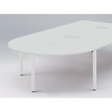 アクトリンク エンドテーブル半円型 配線キャップ付 アジャスター脚 W800×D1600×H720　JP-1608WCA-WL　［WL：天板 W9/ホワイトW×脚 W9/ホワイトW］