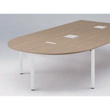 アクトリンク エンドテーブル半円型 配線キャップ付 アジャスター脚 W800×D1600×H720　JP-1608WCA-WM　［WM：天板 71/アッシュドオークM×脚 W9/ホワイトW］