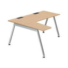 アフィーノ パーソナルデスク JVD-6474KRWPNPX 90度オペレーション(7/4) 右凸 アルミミラー脚 ［天板：ホワイトオークM］