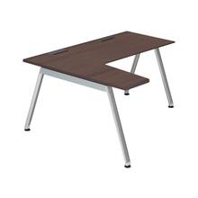 アフィーノ パーソナルデスク JVD-6474KRWPNPY 90度オペレーション(7/4) 右凸 アルミミラー脚 ［天板：ブラックウォールナットD］