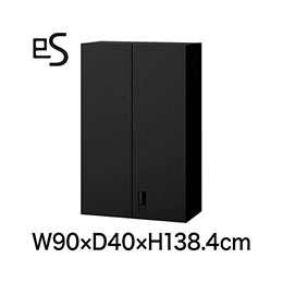 eS cabinet エスキャビネット 両開き扉型 上段用 スマートロック  幅90cm 奥行40cm 高さ138.4cm 色：ブラック ［T1/サテンブラックT］