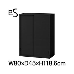 eS cabinet エスキャビネット 2枚 引戸 型 上段用 シリンダー錠  幅80cm 奥行45cm 高さ118.6cm 色：ブラック ［T1/サテンブラックT］