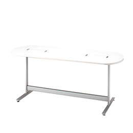 メディワークテーブル 両アール型/配線対応天板タイプ W210×D80cm ［W9×W9/ホワイトW］