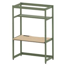 コモンファニチャー　CUC-127GKH3-QD　シェルフデスク 棚付タイプ 単体 木目天板　W1200×D700×H1800［グリーン×オークライト］