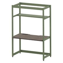 コモンファニチャー　CUC-127GKH3-QN　シェルフデスク 棚付タイプ 単体 木目天板　W1200×D700×H1800［グリーン×ノルディックバーチ］