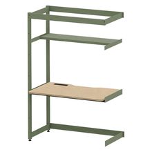 コモンファニチャー　CUC-127TKH3-QD　シェルフデスク 棚付タイプ 連増 木目天板　W1200×D700×H1800［グリーン×オークライト］