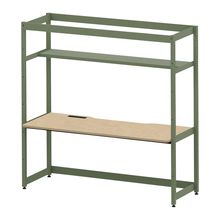 コモンファニチャー　CUC-187GKH3-QD　シェルフデスク 棚付タイプ 単体 木目天板　W1800×D700×H1800［グリーン×オークライト］