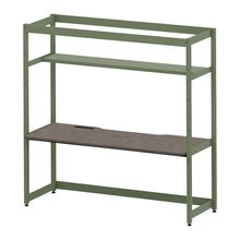 コモンファニチャー　CUC-187GKH3-QN　シェルフデスク 棚付タイプ 単体 木目天板　W1800×D700×H1800［グリーン×ノルディックバーチ］