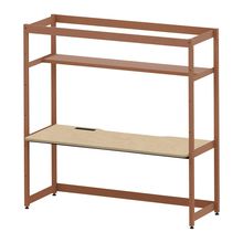 コモンファニチャー　CUC-187GKH3-RD　シェルフデスク 棚付タイプ 単体 木目天板　W1800×D700×H1800［オレンジ×オークライト］