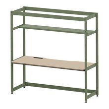 コモンファニチャー　CUC-187GNH3-QE　シェルフデスク 棚付タイプ 単体 樹脂エッジ　W1800×D700×H1800［グリーン×ベージュ］