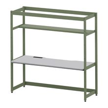 コモンファニチャー　CUC-187GNH3-QF　シェルフデスク 棚付タイプ 単体 樹脂エッジ　W1800×D700×H1800［グリーン×ライトグレー］