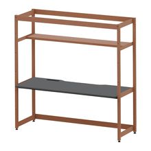 コモンファニチャー　CUC-187GNH3-RC　シェルフデスク 棚付タイプ 単体 樹脂エッジ　W1800×D700×H1800［オレンジ×ダークグレー］