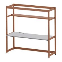 コモンファニチャー　CUC-187GNH3-RF　シェルフデスク 棚付タイプ 単体 樹脂エッジ　W1800×D700×H1800［オレンジ×ライトグレー］