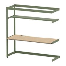 コモンファニチャー　CUC-187TKH3-QD　シェルフデスク 棚付タイプ 連増 木目天板　W1800×D700×H1800［グリーン×オークライト］