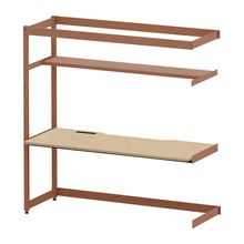 コモンファニチャー　CUC-187TKH3-RD　シェルフデスク 棚付タイプ 連増 木目天板　W1800×D700×H1800［オレンジ×オークライト］