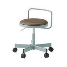 コモンファニチャー　CUCH-302D-AF2　ロースツール 腰フレーム付 ナイロン双輪キャスター　ビニールレザー張り［ブルーグリーン×チェスナットブラウン］