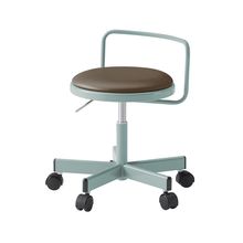 コモンファニチャー　CUCH-302D-AH4　ロースツール 腰フレーム付 ナイロン双輪キャスター　ビニールレザー張り［ブルーグリーン×カシューブラウン］