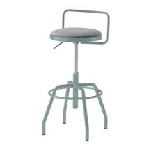 コモンファニチャー　CUCH-304CD-AC5　ハイスツール 腰フレーム付 グライド脚　布地張り［ブルーグリーン×グレー］