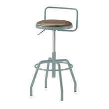 コモンファニチャー　CUCH-304D-AF2　ハイスツール 腰フレーム付 グライド脚　ビニールレザー張り［ブルーグリーン×チェスナットブラウン］