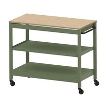コモンファニチャー　CUSL-126GKC-QD　シェルフ ロー キャスタータイプ 木目天板　W1200×D600×H1030［グリーン×オークライト］