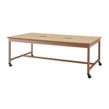 コモンファニチャー　CUT-212KHC-RD　ワークベンチ キャスター脚 ロータイプ 木目天板　W2100×D1200×H720［オレンジ×オークライト］