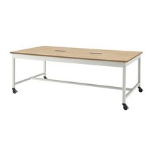 コモンファニチャー　CUT-212KHC-WD　ワークベンチ キャスター脚 ロータイプ 木目天板　W2100×D1200×H720［ホワイトグレー×オークライト］