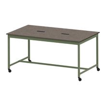 コモンファニチャー　CUTH-212KHC-QN　ワークベンチ キャスター脚 ハイタイプ 木目天板　W2100×D1200×H1000［グリーン×ノルディックバーチ］