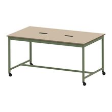 コモンファニチャー　CUTH-212NHC-QE　ワークベンチ キャスター脚 ハイタイプ 樹脂エッジ　W2100×D1200×H1000［グリーン×ベージュ］