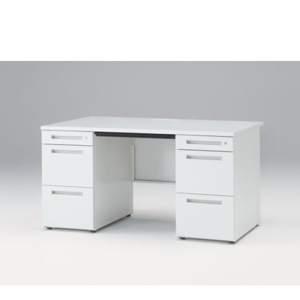 CZRデスク Type S 両袖デスク ロングレールタイプ CZR-148BDS-9W9  浅型センター引出し付  シリンダー錠 W1400 × D800 [ 本体: ホワイトW・天板: ホワイトW]