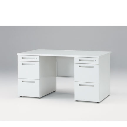 CZRデスク Type S 両袖デスク ロングレールタイプ CZR-148KDS-9W9  センター引出しなし  シリンダー錠 W1400 × D800 [ 本体: ホワイトW・天板: ホワイトW]