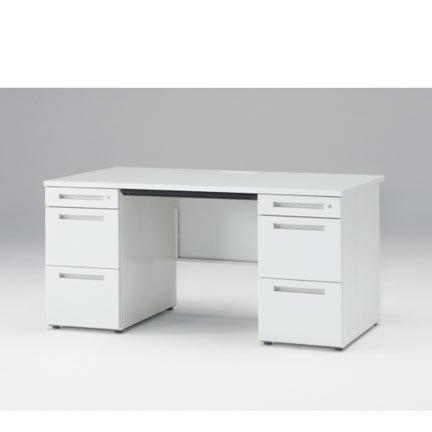 CZRデスク Type S 両袖デスク ロングレールタイプ CZR-158BDS-9W9  浅型センター引出し付  シリンダー錠 W1500 × D800 [ 本体: ホワイトW・天板: ホワイトW]