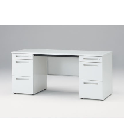CZRデスク Type S 両袖デスク CZR-166BAS-9W9  浅型センター引出し付  シリンダー錠 W1600 × D600 [ 本体: ホワイトW・天板: ホワイトW]
