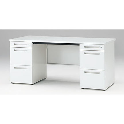 CZRデスク Type S 両袖デスク ロングレールタイプ CZR-168BDS-9W9  浅型センター引出し付  シリンダー錠 W1600 × D800 [ 本体: ホワイトW・天板: ホワイトW]