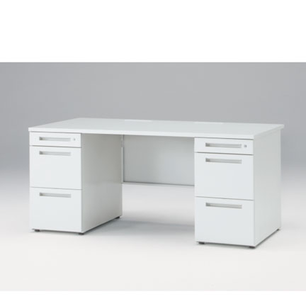 CZRデスク Type S 両袖デスク ロングレールタイプ CZR-168KDS-9W9  センター引出しなし  シリンダー錠 W1600 × D800 [ 本体: ホワイトW・天板: ホワイトW]