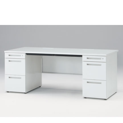 CZRデスク Type S 両袖デスク ロングレールタイプ CZR-188BDS-9W9  浅型センター引出し付  シリンダー錠 W1800 × D800 [ 本体: ホワイトW・天板: ホワイトW]