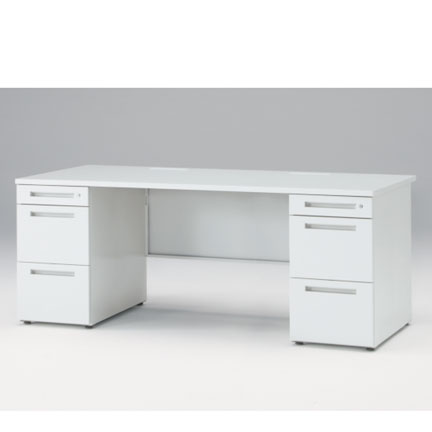 CZRデスク Type S 両袖デスク ロングレールタイプ CZR-188KDS-9W9  センター引出しなし  シリンダー錠 W1800 × D800 [ 本体: ホワイトW・天板: ホワイトW]